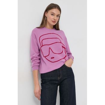 Karl Lagerfeld pulover de lana femei, culoarea roz, light