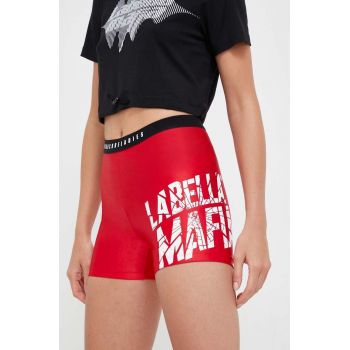 LaBellaMafia pantaloni scurți de antrenament Hardcore Ladies culoarea rosu, cu imprimeu, high waist ieftini