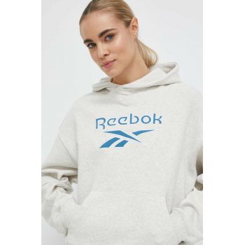 Reebok Classic hanorac de bumbac Archive Big Logo femei, culoarea bej, cu glugă, cu imprimeu