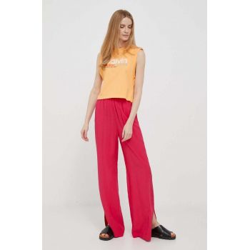Sisley pantaloni femei, culoarea roz, drept, high waist