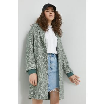 Tom Tailor palton din lana culoarea verde, de tranzitie, oversize