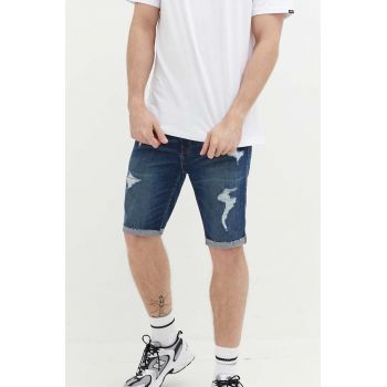 Hollister Co. pantaloni scurti jeans barbati, culoarea albastru marin