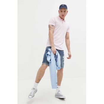 Hollister Co. tricou polo barbati, culoarea roz, neted