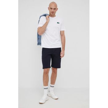 Lacoste tricou din bumbac culoarea alb, cu imprimeu