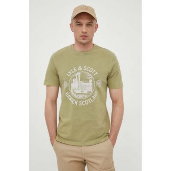 Lyle & Scott tricou din bumbac culoarea verde, cu imprimeu