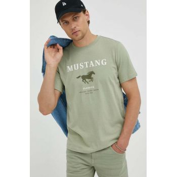 Mustang tricou din bumbac culoarea verde, cu imprimeu