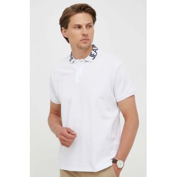 Pepe Jeans polo de bumbac culoarea alb, cu imprimeu de firma original