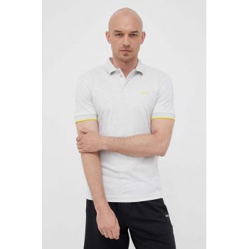 BOSS GREEN polo de bumbac culoarea gri, melanj