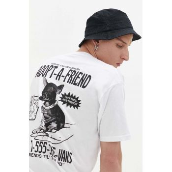 Vans tricou din bumbac culoarea alb, cu imprimeu