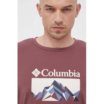 Columbia tricou sport Thistletown Hills culoarea bordo, cu imprimeu de firma original