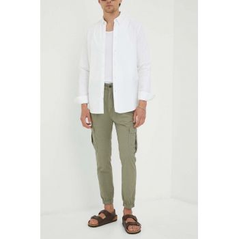 Drykorn pantaloni de bumbac culoarea verde, cu fason cargo