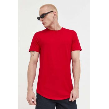 Hollister Co. tricou din bumbac culoarea rosu, neted