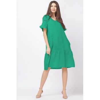 Rochie de vara midi din in, verde