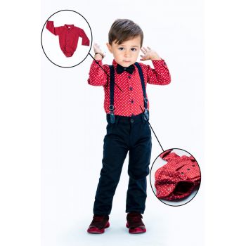 Compleu Elegant, Rosu, 4 Piese, Body, Pantaloni, Papion si Bretele, Pentru Baietei, 6-24 luni Compleu Elegant, Rosu, 4 Piese, Body, Pantaloni, Papion si Bretele, Pentru Baietei, 6-24 luni
