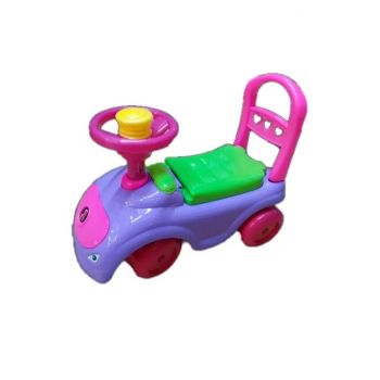 Masinuta copii Ride-on fara pedale Polo pink cu spatiu de depozitare sub scaun, spatar detasabil, volan cu claxon