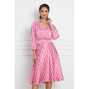 Rochie Delia fucsia cu imprimeuri albe