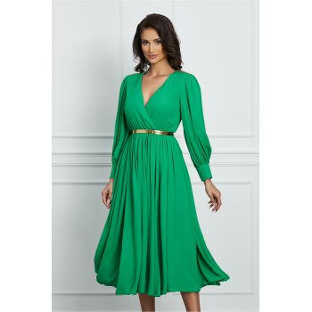 Rochie Dy Fashion verde cu decolteu petrecut si curea in talie