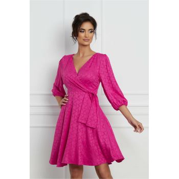 Rochie Laura fucsia cu nod in talie