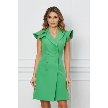 Rochie Moze verde tip sacou cu volanase la maneci