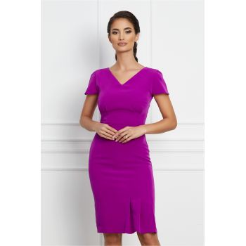 Rochie Moze violet cu pliuri pe fusta la baza