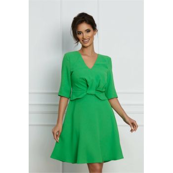 Rochie Simina verde cu peplum in talie