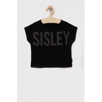 Sisley tricou de bumbac pentru copii culoarea negru