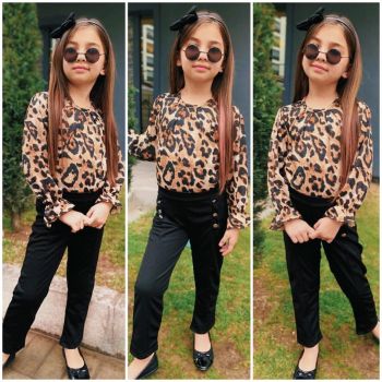 Compleu Leopard, 3 Piese, Bluza, Pantaloni si Bentita, Pentru Fete, 5-12 ani