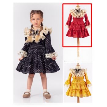 Rochita Rosie cu Bulinute Albe si Broderie, Pentru Fetite, 3-6 ani Rochita Rosie cu Bulinute Albe si Broderie, Pentru Fetite, 3-6 ani