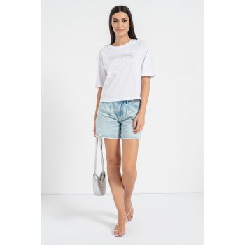 Tricou cu imprimeu logo si maneci cazute