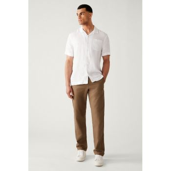 Pantaloni chino cu talie medie - din amestec de in