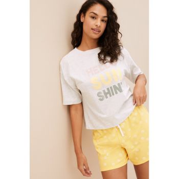 Pantaloni scurti de pijama de bumbac cu imprimeu