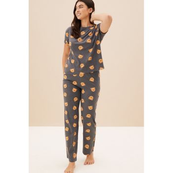 Pijama din amestec de bumbac cu imprimeu