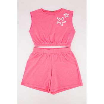 Set de pantaloni scurti si top crop din bumbac