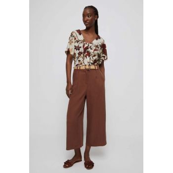 Medicine pantaloni femei, culoarea maro, lat, high waist