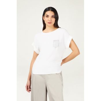 Tricou cu decolteu rotunda si buzunar aplicat pe piept