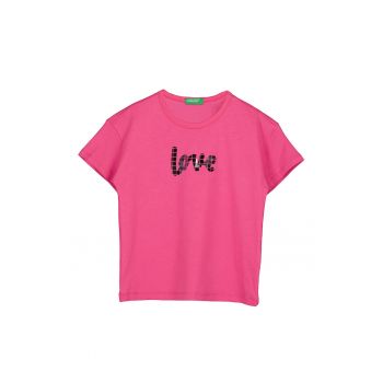 Tricou din bumbac cu decolteu la baza gatului