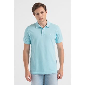 Tricou polo regular fit cu aspect pique