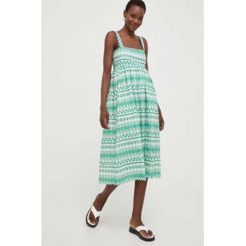 Answear Lab rochie din bumbac culoarea verde, midi, evazati