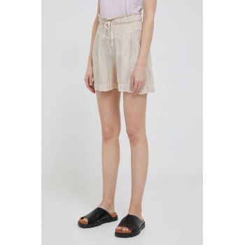 Deha pantaloni scurti din in culoarea bej, neted, high waist