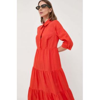 Luisa Spagnoli rochie din in culoarea portocaliu, midi, evazati