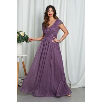 Rochie de ocazie din voal cu glitter Florence Mov