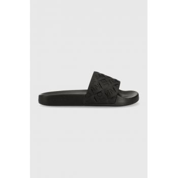 Tommy Jeans papuci TJW WOVEN POOL SLIDE femei, culoarea negru, EN0EN02223