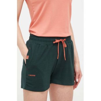 Viking pantaloni scurti sport Hazen femei, culoarea verde, neted, high waist