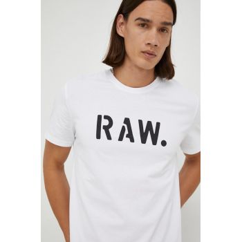 G-Star Raw tricou din bumbac culoarea alb, cu imprimeu