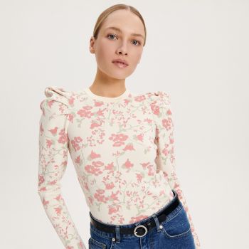 Reserved - Pulover cu model floral - Ivory