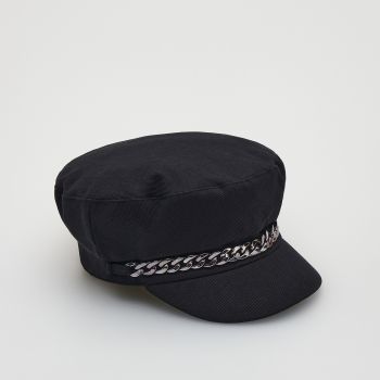 Reserved - Bască baker boy cu lanț decorativ - Negru