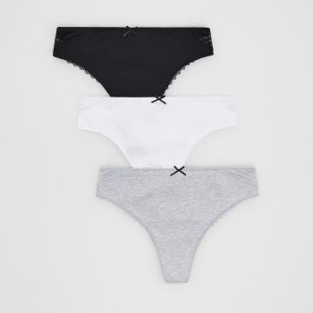 Reserved - Set de 3 perechi de chiloți tanga - Negru