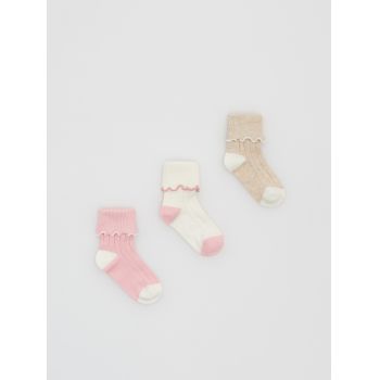 Reserved - Set de 3 perechi de șosete multicolore cu tiv ondulat - Ivory