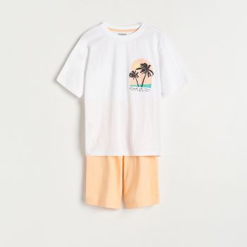 Reserved - Set pijama din două piese, cu imprimeu - Oranj