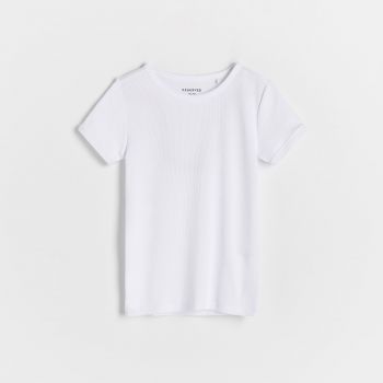 Reserved - Tricou din tricot striat - Alb